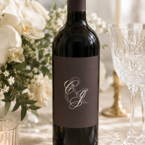 Classic Dark Brown Old Money Wedding Wine Label