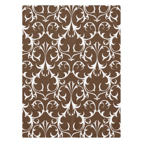 Classic Dark Brown  White Damask Floral  Tablecloth