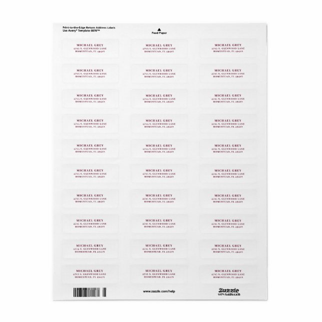Classic Dark Burgundy Modern Return Address Label (Full Sheet)