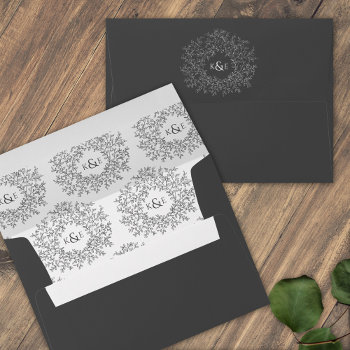 Classic Dark Gray White Monogram Art Wedding Envelope by mylittleedenweddings at Zazzle
