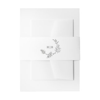 Classic Dark Gray Wreath Monogram Wedding Invitation Belly Band