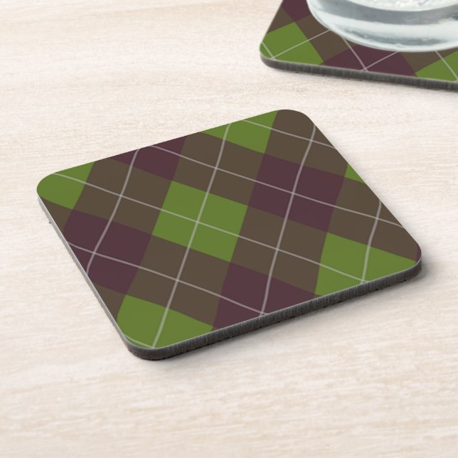 Classic Dark Green Argyle Pattern Beverage Coaster (Left Side)