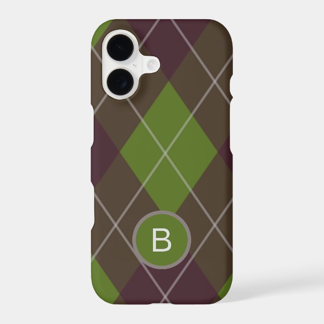 Classic Dark Green Argyle Pattern Monogram Case-Mate iPhone Case (Back)