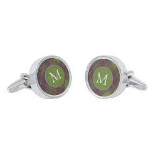 Classic Dark Green Argyle Pattern Monogram Cufflinks