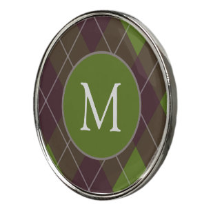 Classic Dark Green Argyle Pattern Monogram Golf Ball Marker