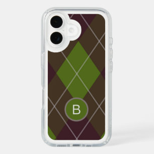 Classic Dark Green Argyle Pattern Monogram iPhone 16 Case