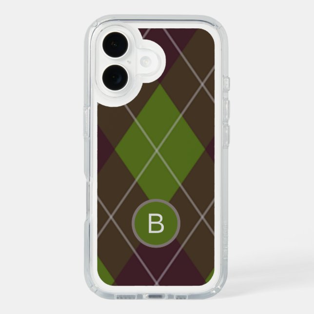 Classic Dark Green Argyle Pattern Monogram Speck iPhone Case (Front)