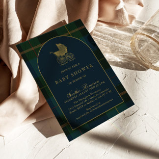 Classic Dark Green & Blue Plaid Baby Shower Invitation