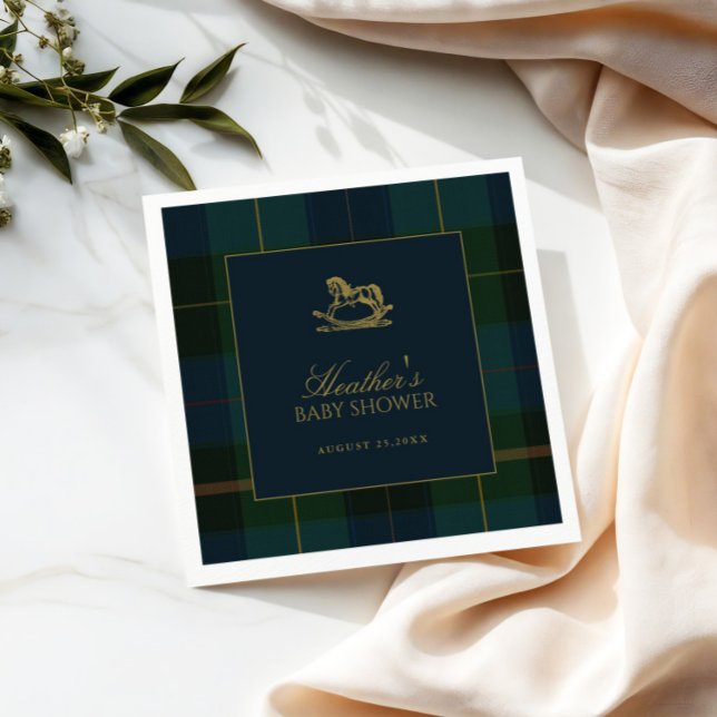 Classic Dark Green & Blue Plaid Baby Shower Napkins (Creator Uploaded)
