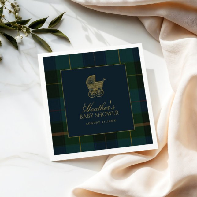 Classic Dark Green & Blue Plaid Baby Shower Napkins (Creator Uploaded)