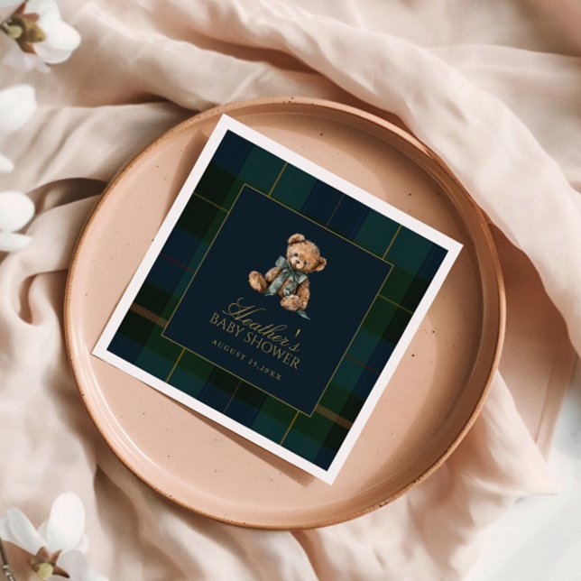 Classic Dark Green & Blue Plaid Baby Shower Napkins (Creator Uploaded)