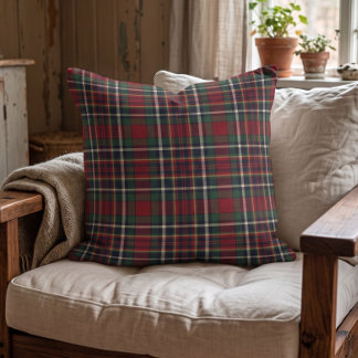 Classic Dark Green Blue Red Plaid Pattern Throw Pillow
