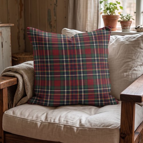 Classic Dark Green Blue Red Plaid Pattern Throw Pillow