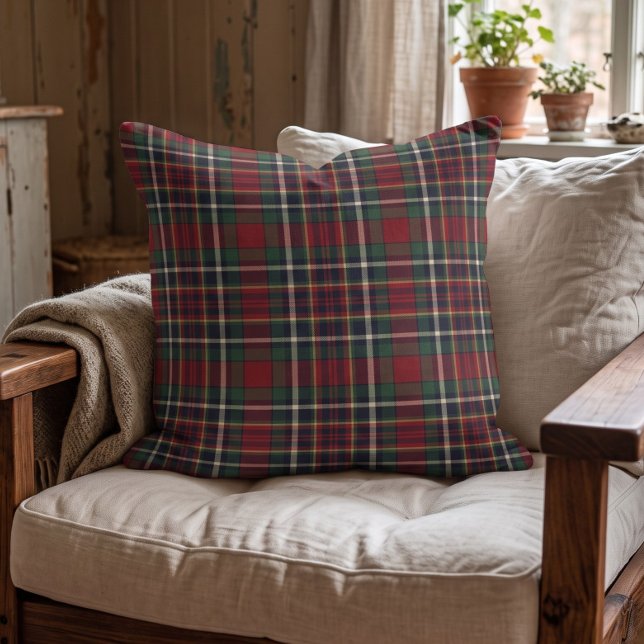 Classic Dark Green Blue Red Plaid Pattern Throw Pillow (Creator Uploaded)