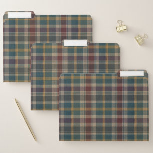 Classic Dark Green Burgundy Plaid Retro File Folder