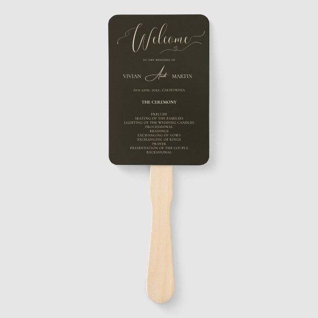 Classic Dark Green Chic Wedding Program Hand Fan (Front)