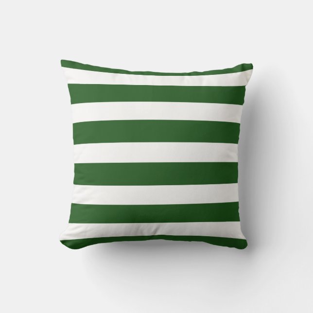 Classic dark green evergreen white strips throw pillow (Front)