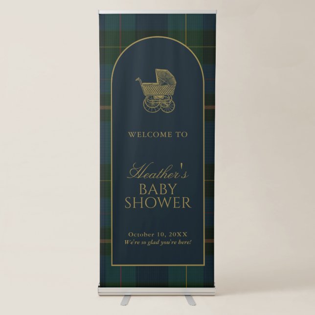 Classic Dark Green Plaid Baby Shower Banner (Front)