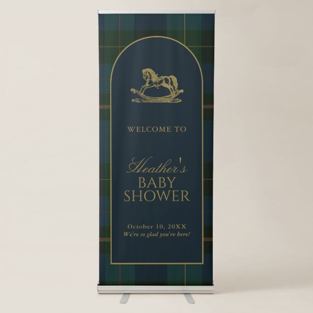 Classic Dark Green Plaid Baby Shower Banner (Front)