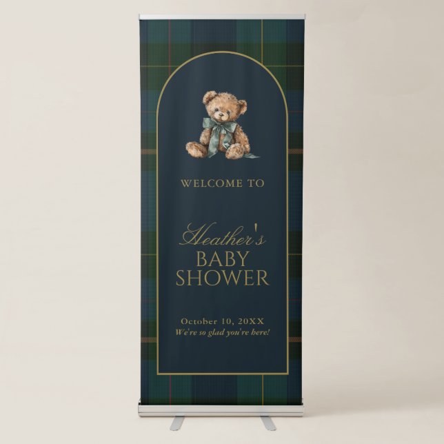 Classic Dark Green Plaid Baby Shower Banner (Front)