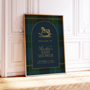 Classic Dark Green Plaid Baby Shower Welcome Sign