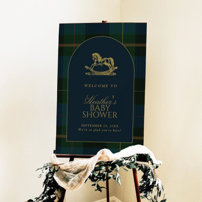 Classic Dark Green Plaid Baby Shower Welcome Sign (Creator Uploaded)