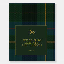 Classic Dark Green Plaid Baby Shower Welcome Sign
