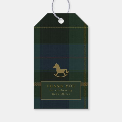 Classic Dark Green Plaid Equestrian Baby Shower Gift Tags