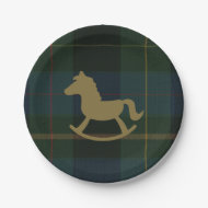 Classic Dark Green Plaid Equestrian Baby Shower Paper Plates