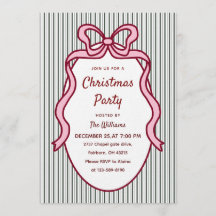 Classic Dark Green Stripes & Pink Bow Christmas