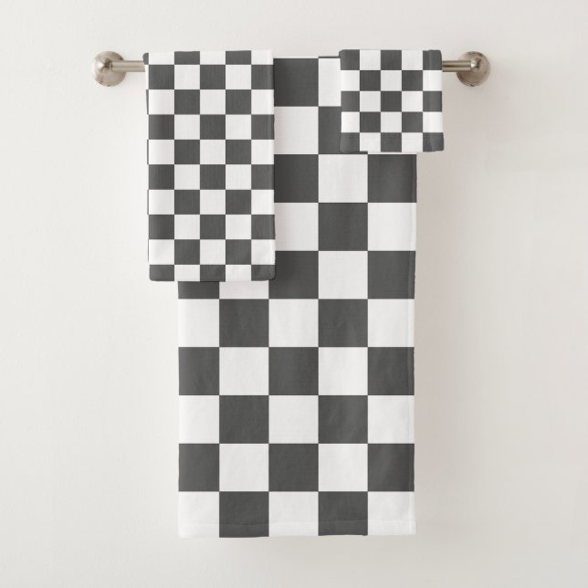Classic dark grey checkerboard bath towel set (Insitu)