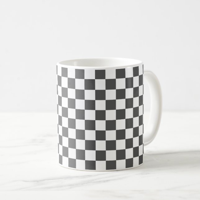 Classic dark grey checkerboard coffee mug (Front Right)