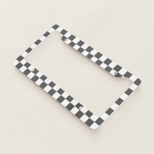Classic dark grey checkerboard license plate frame