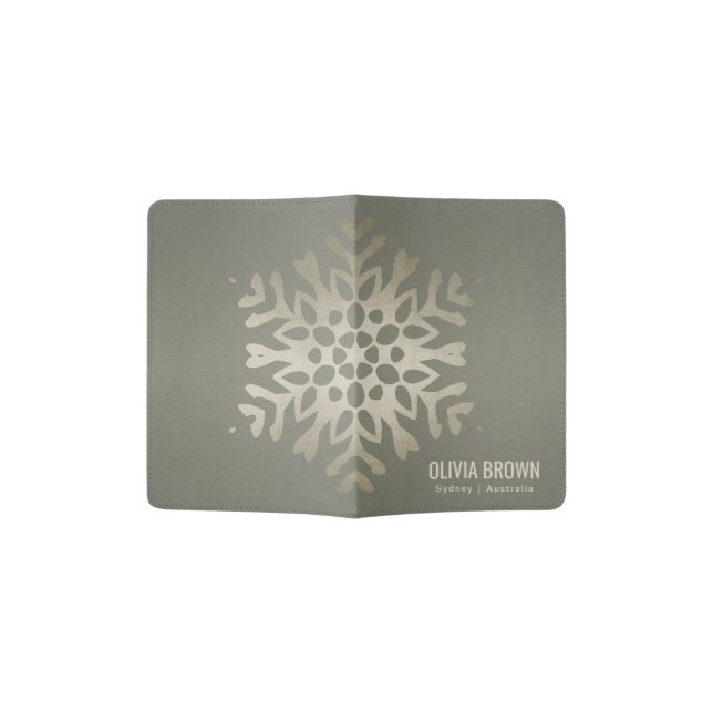 CLASSIC DARK GREY SILVER LEATHER MANDALA MONOGRAM PASSPORT HOLDER (Opened)