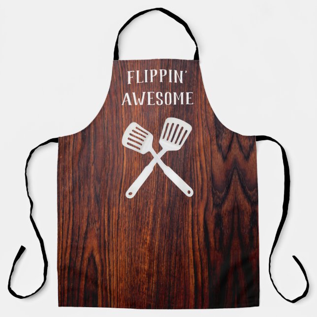 classic Dark Mahogany wood grain Flippin’ awesome Apron (Front)