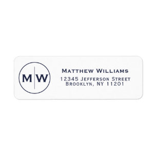 Classic Dark Navy Blue Circle Two Monogram Initial Label