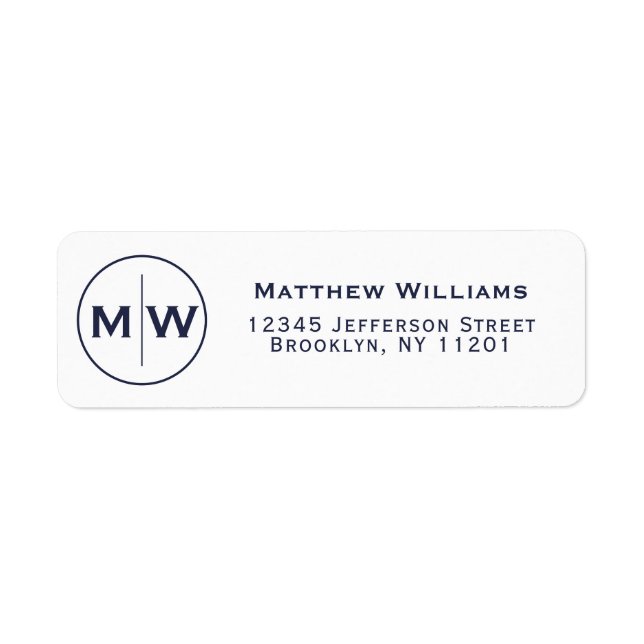 Classic Dark Navy Blue Circle Two Monogram Initial Label (Front)