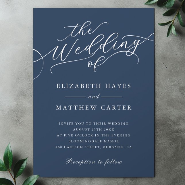Classic Dark Navy Blue Script Wedding Invitation (Creator Uploaded)