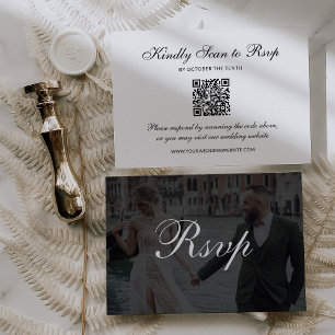 Classic Dark Overlay QR Code Photo Wedding RSVP Card