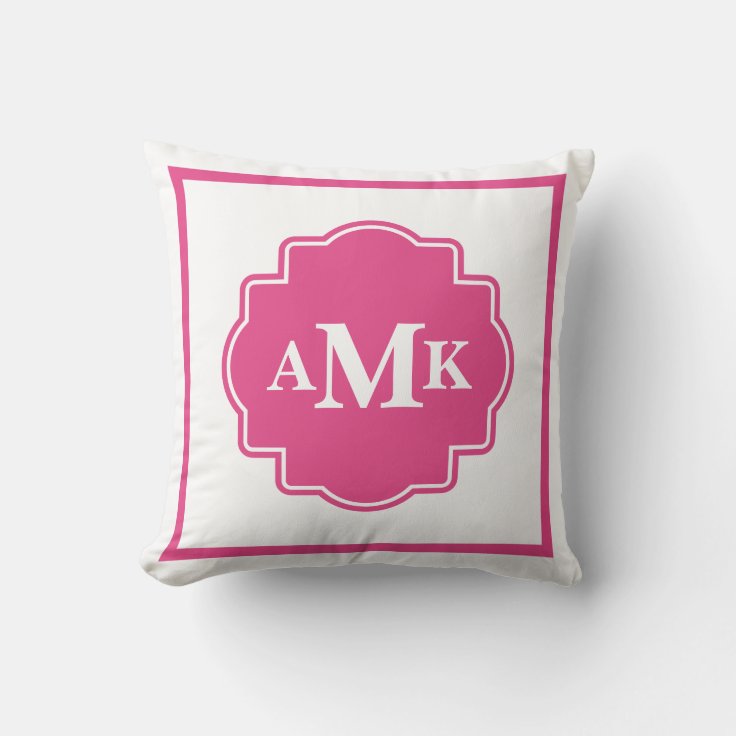 Classic Dark Pink and White Monogram Pillow Zazzle