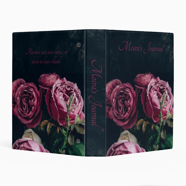Classic dark pink peonies on black background mini binder (Background)