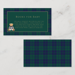 Classic Dark Plaid Vintage Bear Baby Shower  Enclosure Card