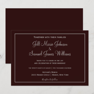 Classic Dark Plum and Gray Wedding Invitation
