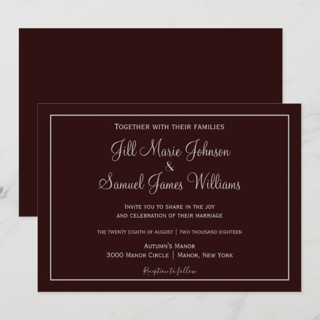 Classic Dark Plum and Gray Wedding Invitation (Front/Back)
