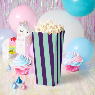 Classic Dark Purple and Light Teal Striped Popcorn Favor Boxes