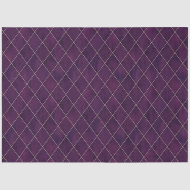 Classic Dark Purple Velvet Argyle Pattern Luxury Tissue Paper (Front)