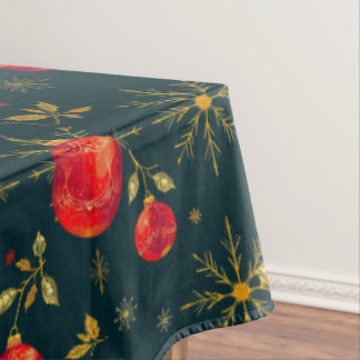 Classic Dark Red & Gold Christmas Tablecloth