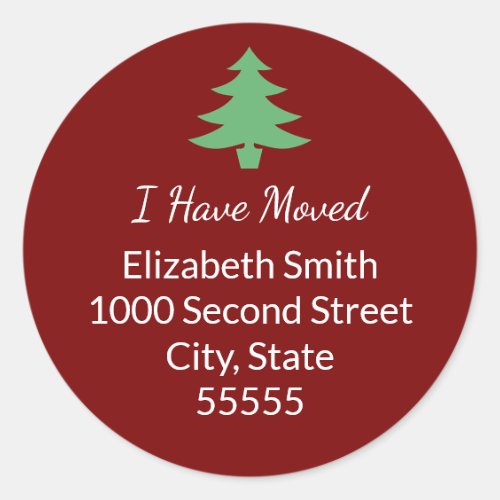 Classic Dark Red Green Christmas Tree I Have Moved Round Sticker