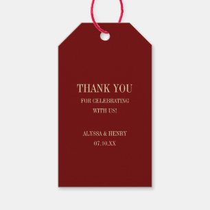 Classic Dark Red Monogram Wedding Thank You Gift Tags