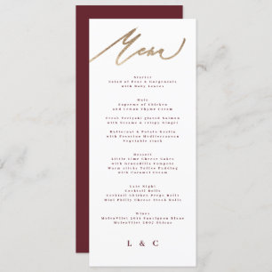 Classic Dark Red Plum Burgundy Calligraphy Wedding Menu